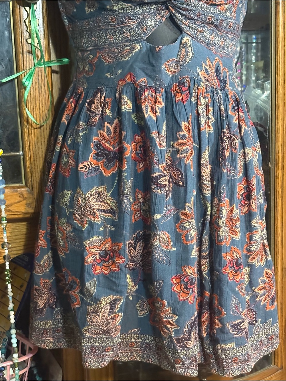 Angie Floral Twist Front Dress bohemian rust floral bodice twisted keyhole smal - Picture 7 of 11
